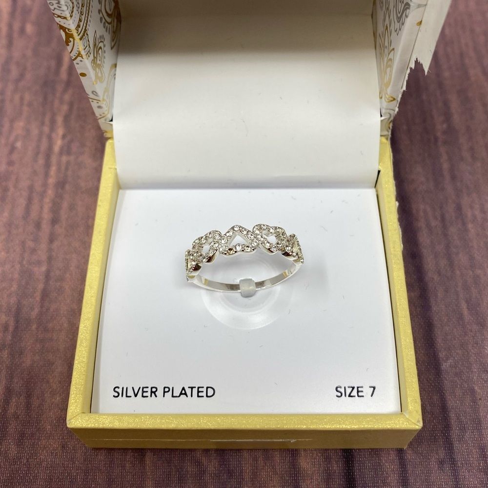 Charter Club Cubic Zirconia Silver Hearts Ring SZ 7